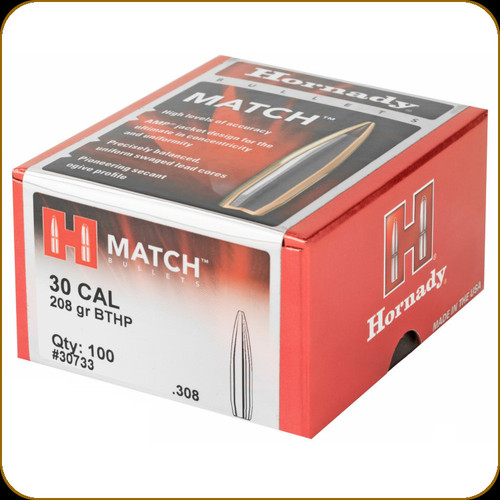 Hornady - 30 Cal - 208 Gr - Match - Boat Tail Hollow Point - 100ct - 30733