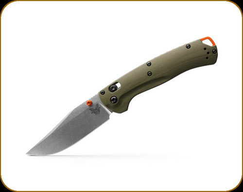 Benchmade - Taggedout - 3.5" Blade - CPM-S45VN - OD Green G10 Handle w/Orange Anodized Aluminum Barrel Spacers - 15536