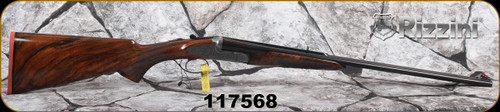 Rizzini - 45-70Govt - BR552 Express Rifle - Oil Finish Grade 3 Turkish Walnut Pistol Grip Stock w/Cheekpiece & Semi-Beavertail Forend/Engraved Coin Finish Receiver/Blued, 23"Barrel, Fiber Optic Open Sights, Ejectors - Cosmetic dent in barrel