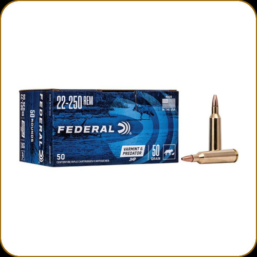 Federal - 22-250 Rem - 50 Gr - Varmint and Predator - Jacketed Hollow Point - 50ct - AE2225050VP