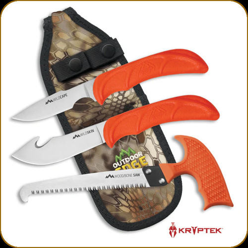 Outdoor Edge - WildGuide - Three-Piece Field Dressing Kit - Multi Blade Lengths - 420J2 -  Orange Nonslip Rubberized TPR Handle - WG-10C