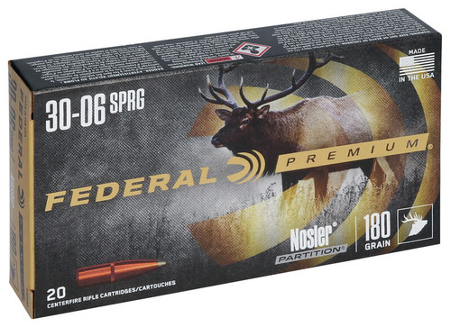 Federal - 30-06 Sprg - 180 Gr - Premium - Nosler Partition - 20ct - P3006F Federal - 30-06 Sprg - 180 Gr - Premium - Nosler Partition - 20ct - P3006F