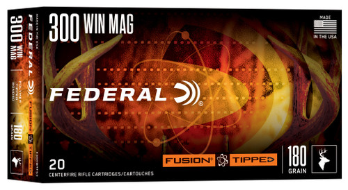 Federal - 300 Win Mag - 180 Gr - Fusion Tipped - Bonded Polymer Tipped - 20ct - F300WTFS3 Federal - 300 Win Mag - 180 Gr - Fusion Tipped - Bonded Polymer Tipped - 20ct - F300WTFS3
