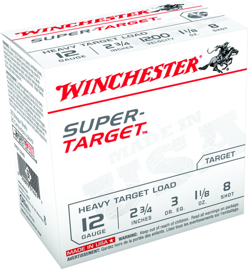 Winchester - 12 Ga 2.75" - 1 1/8oz - Shot 8 - Super-Target - Trap and Sporting Clays - Heavy Target Load - 25ct - TRGT12M8