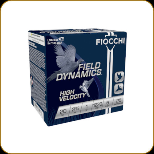 Fiocchi - 20 Ga 2.75" - 1oz - Shot 6 - Field Dynamics Upland Game - High Velocity - 25ct - 20HV6 Fiocchi - 20 Ga 2.75" - 1oz - Shot 6 - Field Dynamics Upland Game - High Velocity - 25ct - 20HV6