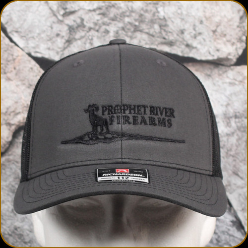 Prophet River - Logo Trucker Hat - Charcoal w/Black Mesh - Black Logo