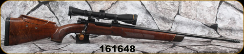 Consign - Husqvarna - 9.3x62 - Model 640 - Grade AA Walnut stock w/Adj.Comb & Ebony Forend Tip & Grip Cap/Engraved Floorplate/Blued Finish, 22"Threaded Barrel, c/w Brake, Timney Trigger, low safety, Leupold VX2, 3-9x40, duplex