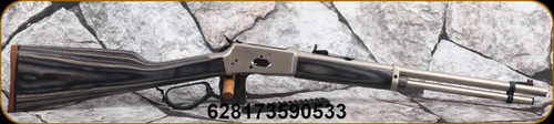 Canuck - 357Mag/38Spl - Wrangler Jurassic - Leather-Wrapped Lever Action - Grey Laminate stock/Brushed Nickel Finish, 18.5"Threaded(1/2x28)Barrel, Buckhorn rear/F/O Front Sights, Mfg# CL35718SBSLGY- STOCK IMAGE