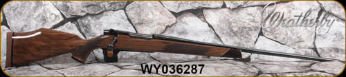 Weatherby - 340Wby - Mark V Custom Deluxe - Upgraded Deluxe Stock - AA fancy grade Claro walnut Monte Carlo stock w/rosewood caps & Maplewood spacers/High Lustre Blued, 26"Barrel, LXX Trigger, S/N WY036287