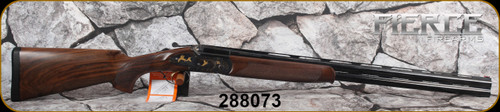 Fierce - 12Ga/3"/28" - Upland Deluxe - O/U - Oil Finish Turkish Walnut Pistol Grip Stock/Case Hardened finish Receiver w/gold inlaid game birds/Blued Barrels, Auto Ejectors, Red Fiber Bead Front Sight, S/N 288073