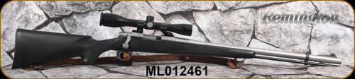 Consign - Remington - 50Cal - Model 700 Muzzleloader - Black Synthetic Stock/Matte Stainless, 24"Barrel, c/w Bushnell scope, plex reticle, muzzleloading accessories - in Rubbermaid toolbox