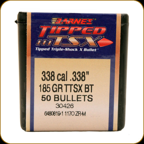 Barnes - 338 Cal - 185 Gr - TTSX (Tipped Triple-Shock X) - Boat Tail - 50ct - 30426