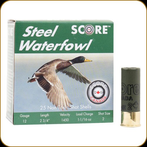 Score - 12 Ga 2.75" - 1 1/16oz - Shot 2 - Steel Waterfowl - Non-Toxic Steel - 25ct