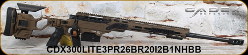 Cadex Defence - 300PRC - CDX-300 Lite - Hybrid Bronze/Black(HBB) Reverse folding butt stock/Black Cerakote, 26"Fluted Bartlein Barrel, Muzzle Brake, DX2 Evo Trigger, 20MOA Rail, Mfg# CDX300-LITE-3PR-26-BR20-I2B1N-HBB