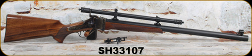 Consign - Pedersoli - 22LR - Model 1874 Sharps Bench Rest - High-Grade Walnut Stock w/Metal butt plate & Schnabel Forend/Case Hardened Frame/Blued, 27-9/16"Barrel, c/w Malcolm 6x scope, Vernier sight - in velvet-lined aluminum case