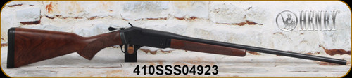 Henry - 410/3"26" - Single Shot Break Action Shotgun - Walnut Stock/Blued Finish, Brass Bead Front Sight - Mfg# H015-410, Small mark in left pistol grip(pictured), S/N 410SSS04923