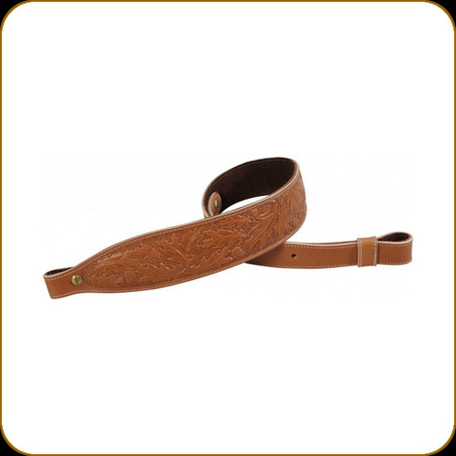 Levy's Leather - Trophy Series - 2 1/4" Veg-Tan Leather Cobra Deluxe Series Rifle Sling - Acorn and Oak Leaves Design - 29" to 36" - Russet - SD20T01-RUS