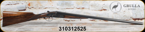 Grulla - 12Ga/3"/29" - Model 216RB -  Round Body Action SxS - Select Walnut Straight-Grip Stock/Case Hardened Finish w/Purdey Style Engraving/Blued Barrels, I/C & Modified Chokes, Single Negrini Case - S/N 31.03.125.25