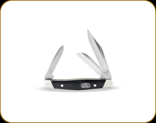 Buck Knives - Cadet - 2.6" Clip, 1.9" Sheepsfoot, 1.8" Spey Blades - 420HC Stainless Steel - Black Acetal Copolymer Handle w/Medallion and Nickel Silver Bolsters - 0303BKS1-B/14114