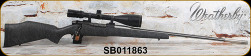 Consign - Weatherby - 340WbyMag - Mark V Accumark - Black w/Grey spiderweb Monte Carlo fiberglass stock/Spun Stainless w/Graphite Black Cerakote, 26"2-Toned Fluted Barrel - c/w Bausch & Lomb Elite 4200 4-16, plex