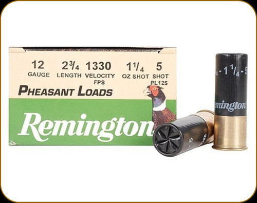 Remington - 12 Ga 2.75" - 1 1/4oz - Shot 5 - Pheasant Loads - 25ct - 20024/PL125 Remington - 12 Ga 2.75" - 1 1/4oz - Shot 5 - Pheasant Loads - 25ct - 20024/PL125