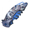 8 1/4” ASSISTED OPEN INDIAN SKELETON & WOLF POCKET KNIFE - BLUE