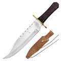 14" Hunting Bowie Knife Full Tang With Wooden Handle & Leather Sheath Brand New