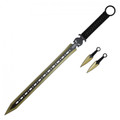27" Technicolor Ninja Sword w/ Throwing Knives Set - Gold