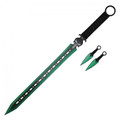 27" Technicolor Ninja Sword w/ Throwing Knives Set - Green
