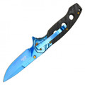 8" Wartech Black Wood Pocket Knife - Blue