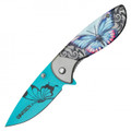 7" Wartech Blue Butterfly Pocket Knife