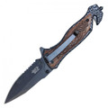 8" Black Stainless Steel Assisted Pocket Knife w/ Celtic Patterned Handle & Serrated Edge