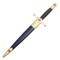 16" Gold Crusader Horseman Dagger w/ Red Cross