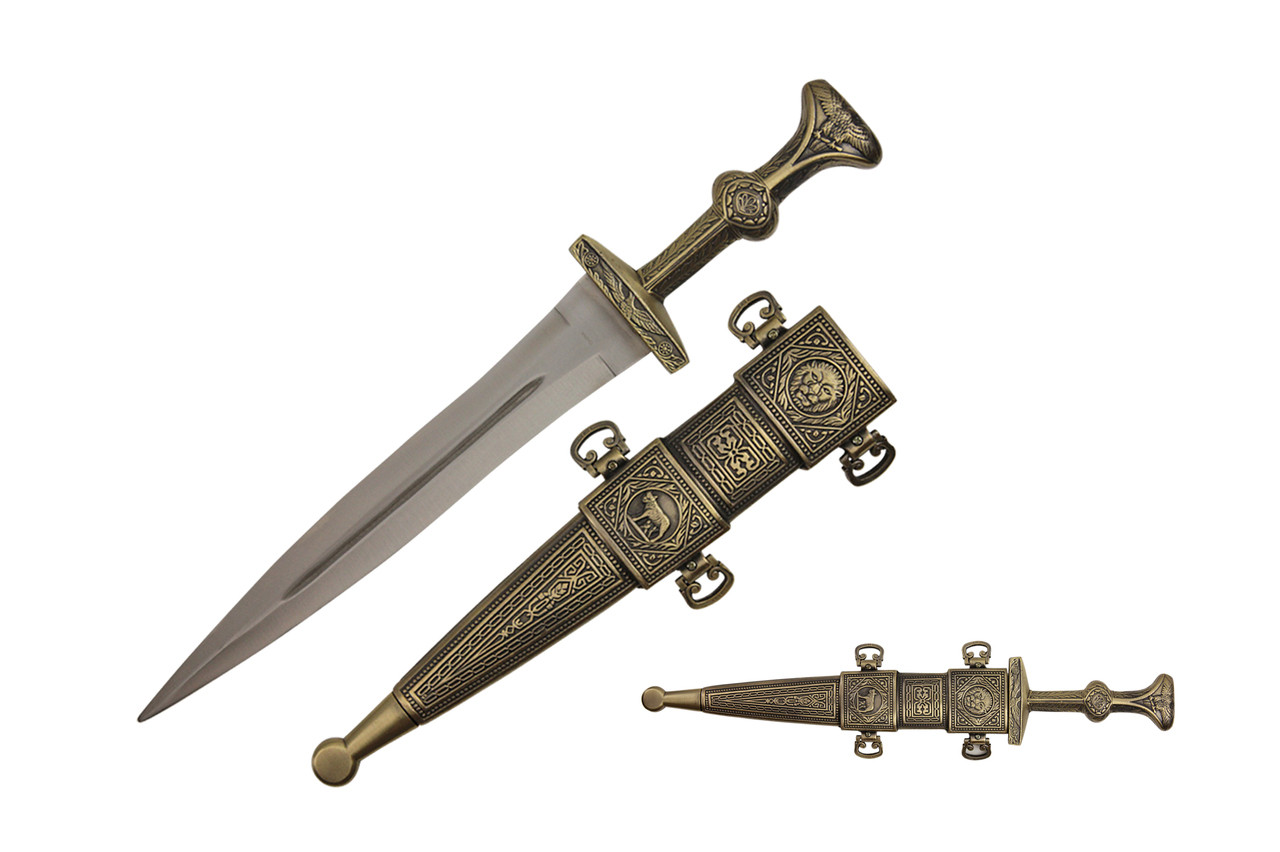 Roman Legionnaire Gold Dagger Gladiator Short Sword Soldier Knife