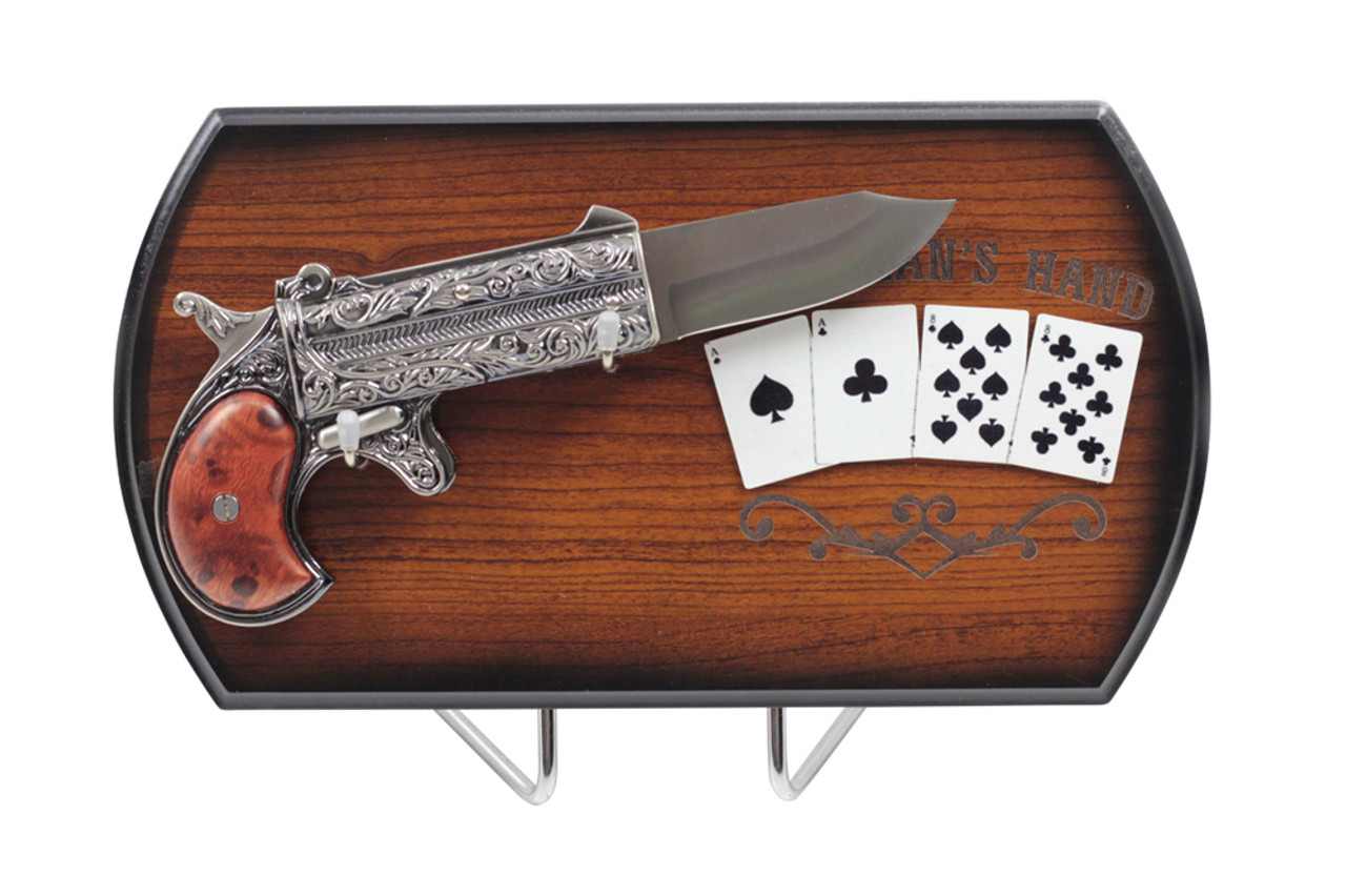 Poker Player Game Card Hand Derringer Revolver Pocket Pistol Folding Gun Knife