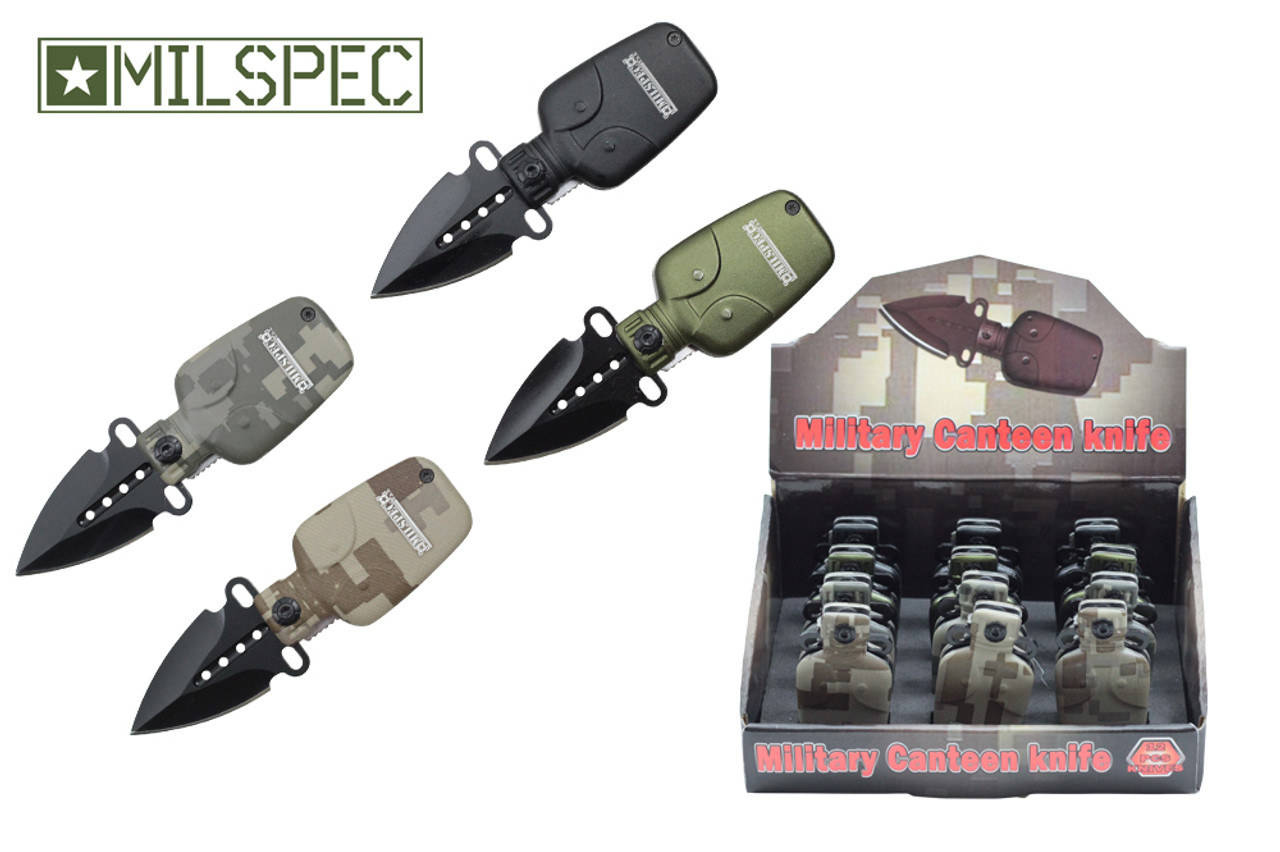 8" Assisted Open 12 pcs Dispaly Water Canteen Knife