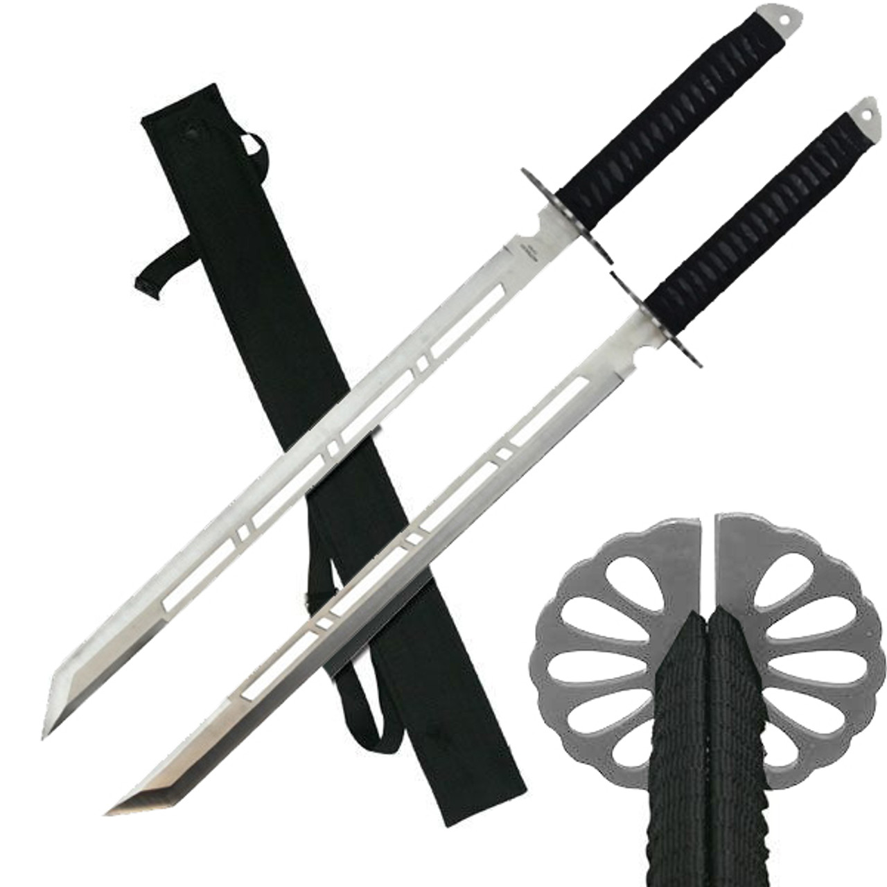 28" Full Tang Silver Double Ninja Combat Sword With Sheath