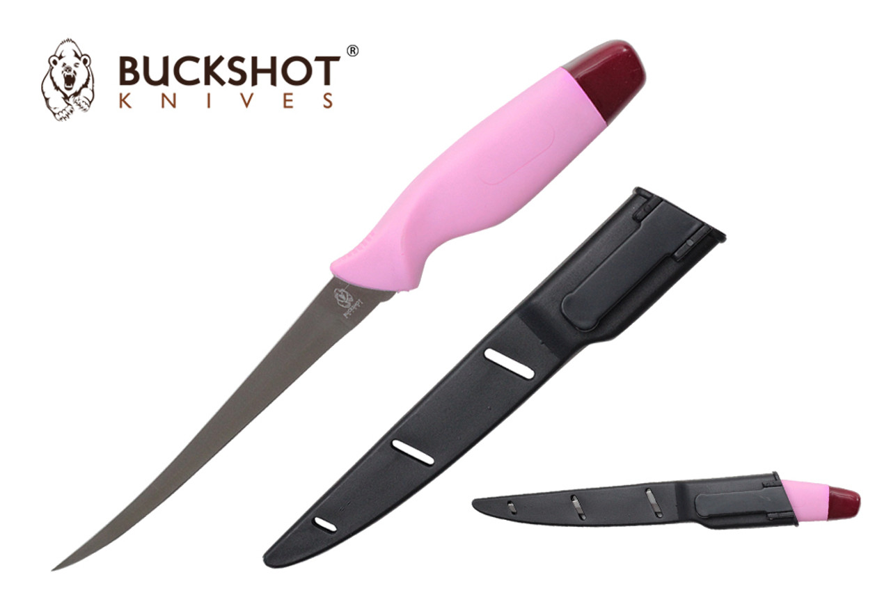 Buckshot Knives 12" Pink Plastic Handle Fillet Knife with Hard Sheath