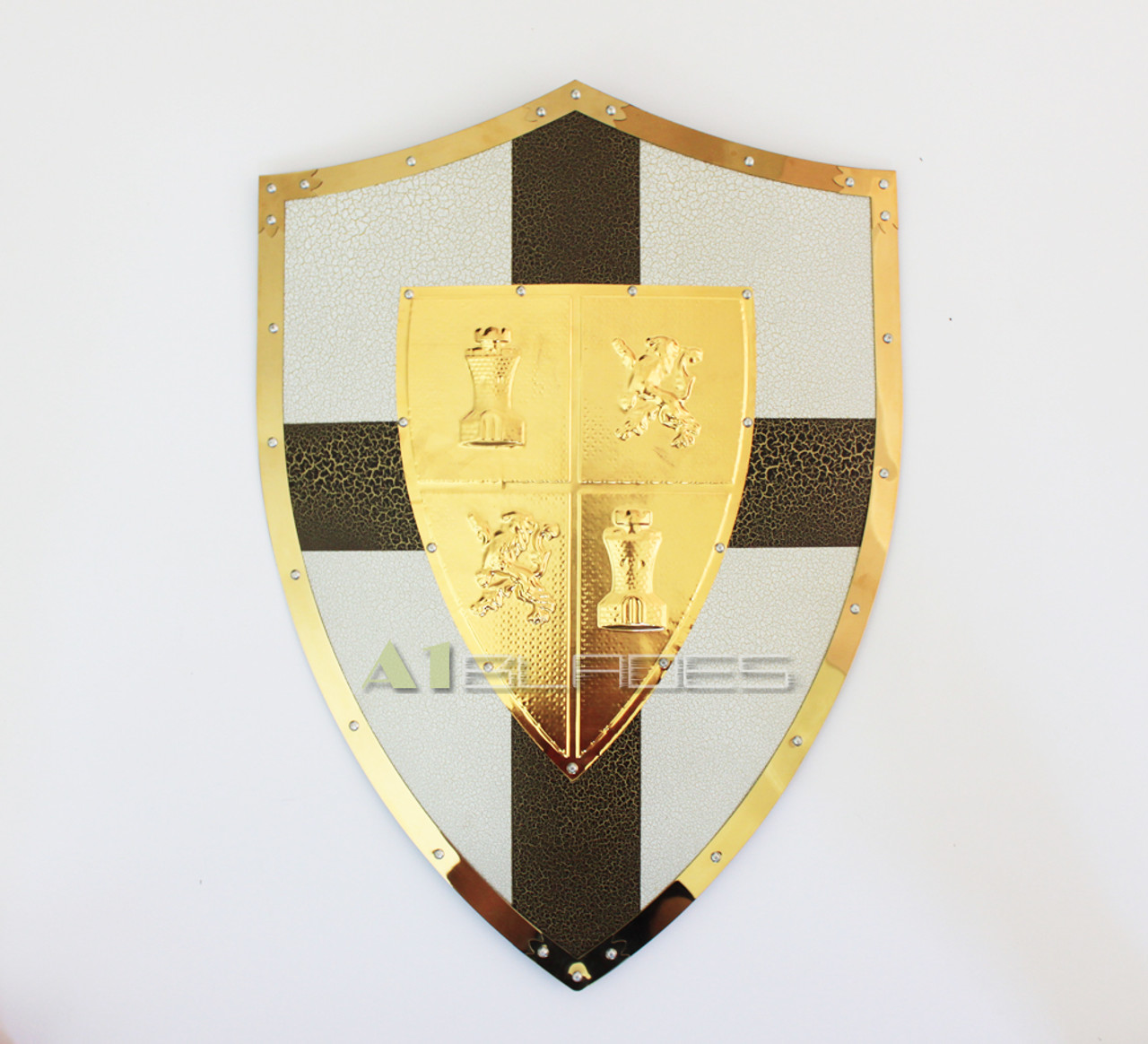 MEDIEVAL KNIGHT SHIELD Brass and Steel All Metal Cross