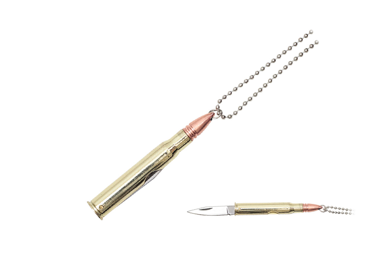 3 1/8" Closed Length Gold Bullet Knife Necklace - 12 PCS SET