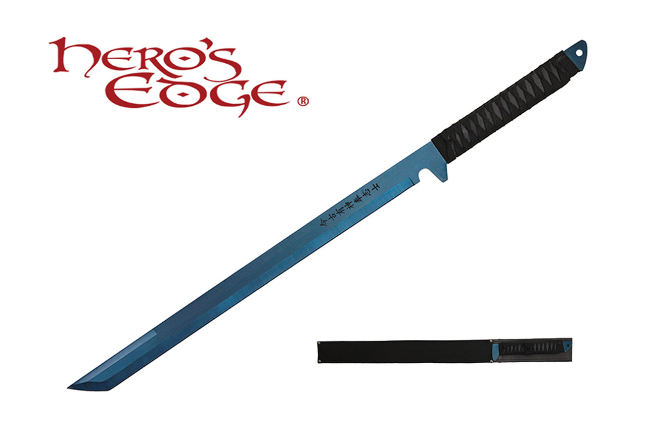 1 PC Full Tang Blue Blade Straight Ninja Sword with Sheath