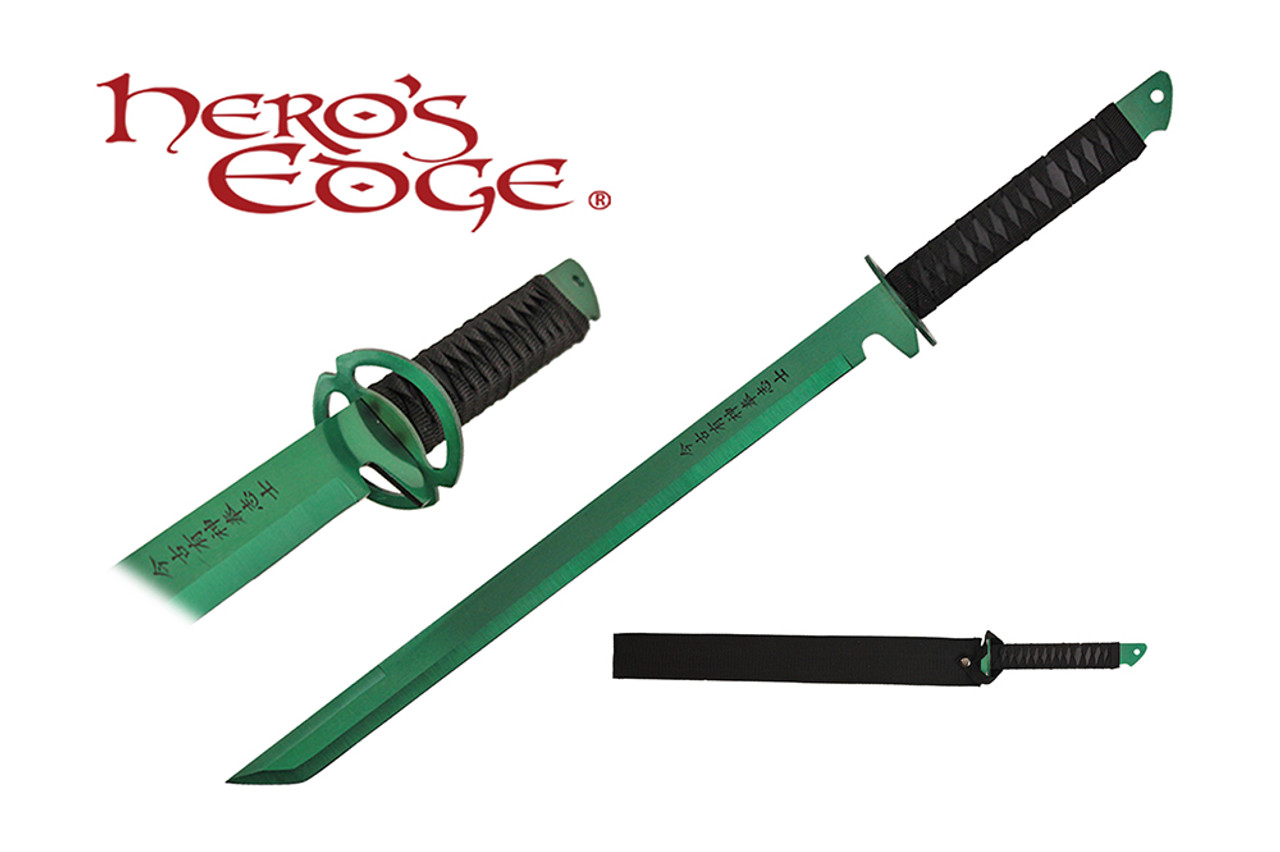 1 PC Full Tang Green Blade Straight Ninja Sword with Musashi Tsuba