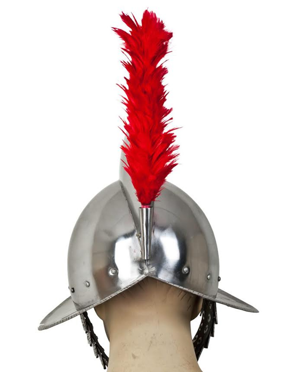 Spanish Comb Morion Helmet 20G Steel w/ Red Feather Plume Renaissance Fair LARP