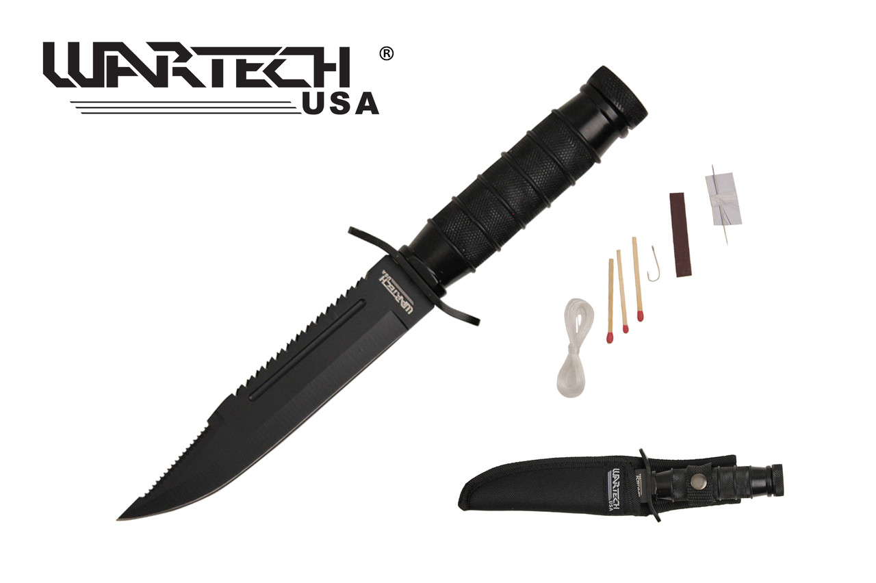 9.5" Black Survival Knife w/ Survival Kit