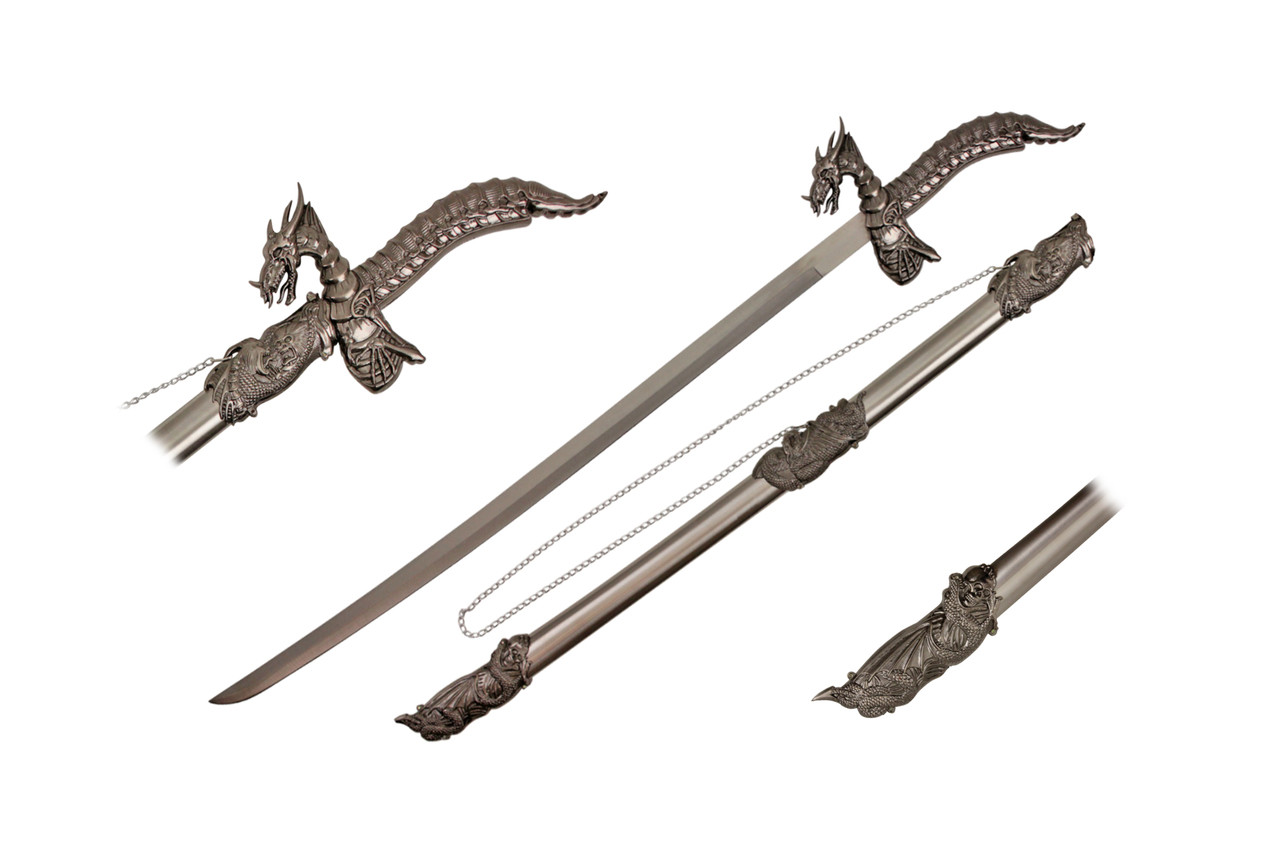 Double Dragon Blade Master Fantasy Sword Dagger with Wooden Display Plaque