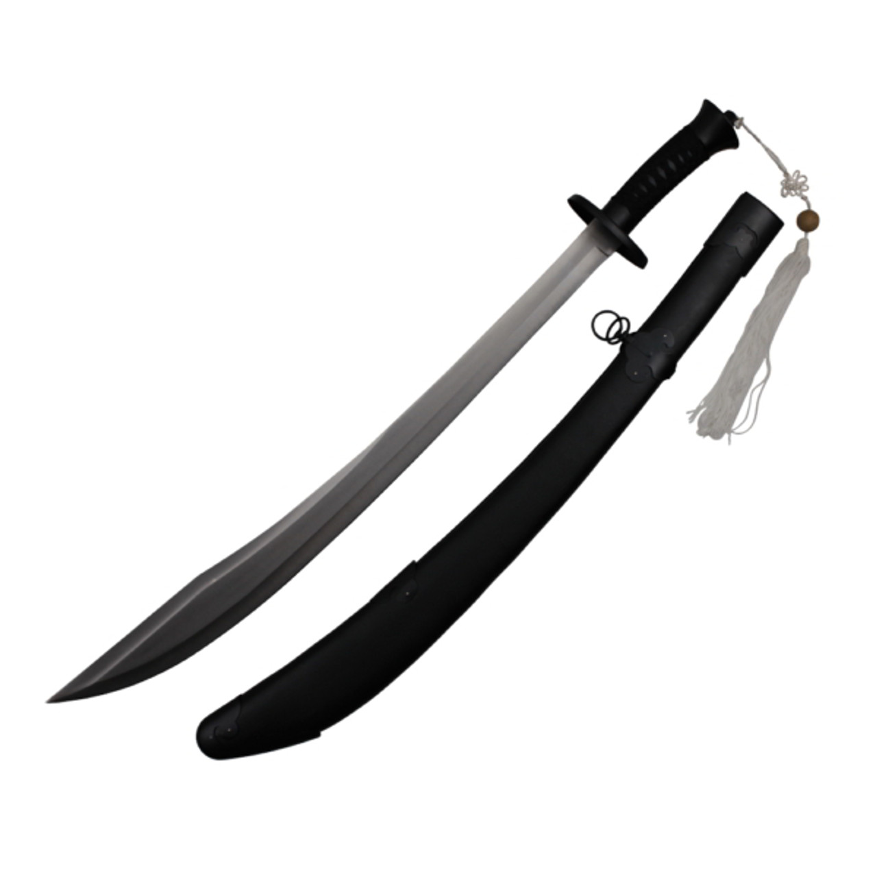 Chinese Broad Sword With Carbon Steel Blade and Tassels - Black