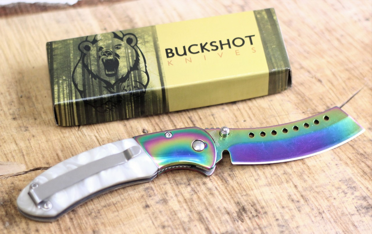 Buckshot Knives Thumb Open Spring Assisted Cleaver Classic Pocket Knife - PBK219WT