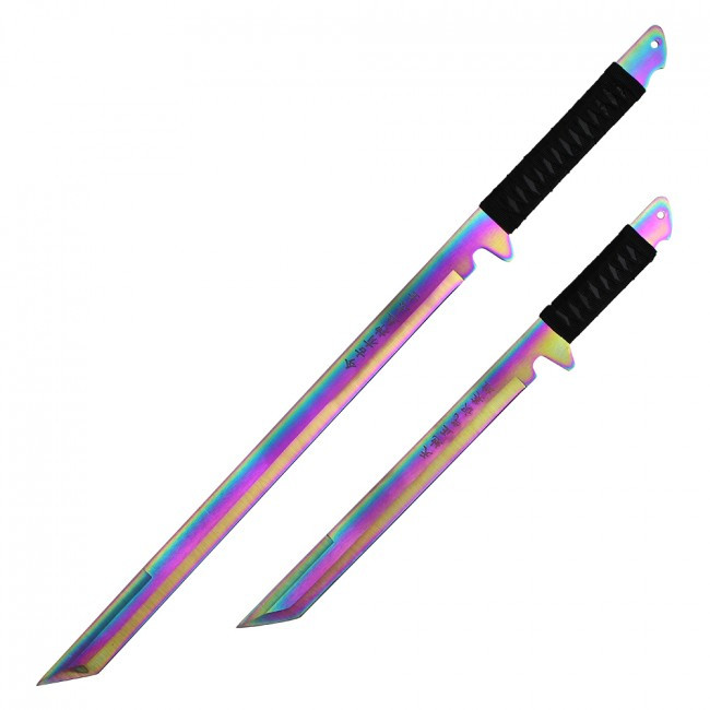 27" Real Ninja Sword Machete Throwing Knife Full Tang RAINBOW Katana | BLADE ADDICT