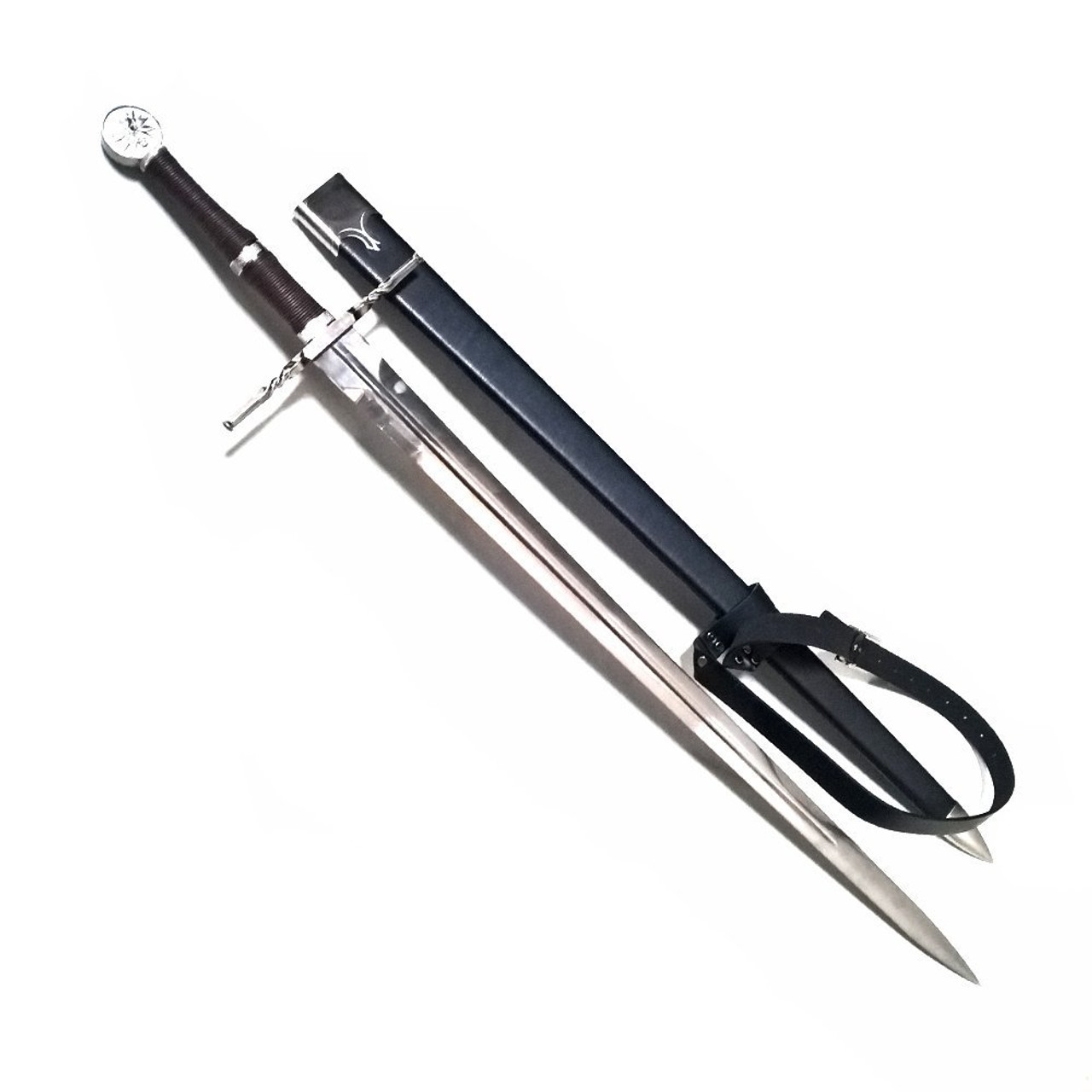 46" Two-Handed Sword With Sheath and Leather Shoulder Strap