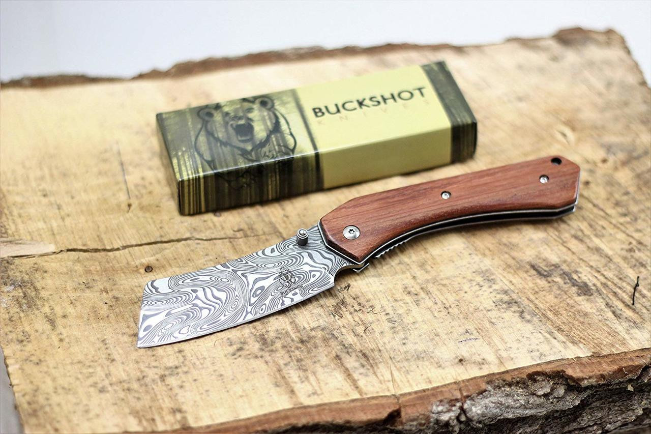 Buckshot Knives Pbk222ds Thumb Open Spring Assisted Tanto Cleaver Pocket Knives